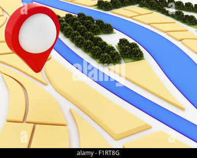 3d renderer image. Navigator map and pointer marker on city. GPS satellite navigation concept