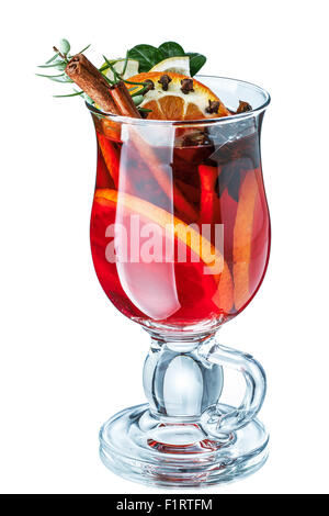 Mulled wine decorated with cinnamon sticks, star anise, cloves and juniper with berries Stock Photo