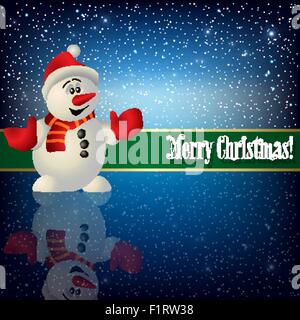 celebration greeting with snowman and snowflakes on blue background Stock Vector
