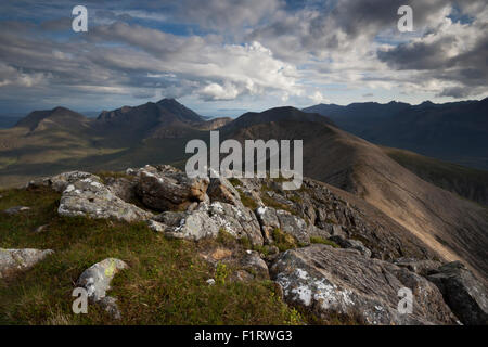 The Red HIlls and the Cuillin from Beinn Dearg Mhor, Isle of Skye, Scotland, UK Stock Photo