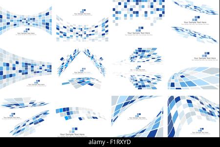 Set of Checkered Backgrounds With Text Space. Ideal Balanced Colors in Blue Tone and Different Shapes. Suitable For Creating Business, Technological and Other Designs. Vector Illustration. Stock Vector
