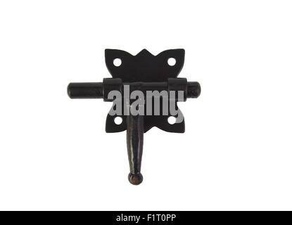 Old and vintage black locking slide latch isolated on white background Stock Photo