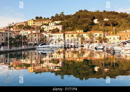 Harbour of Porto Azzurro, Island of Elba, Livorno Province, Tuscany, Italy, Europe Stock Photo