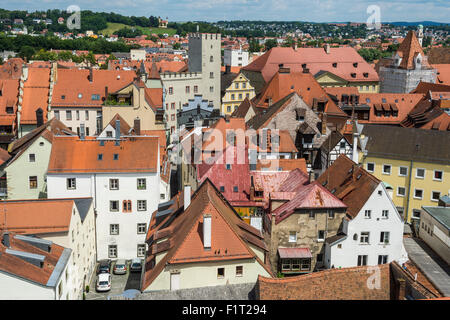 View over Regensburg from the tower of the Church of the Holy Trinity, Regensburg, UNESCO World Heritage Site, Bavaria, Germany Stock Photo