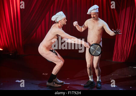 Hamburg, Germany. 06th Sep, 2015. Beligian asrtistes 'Les hommes a poêles' perform during the charity gala 'Night of the Legends' in Hamburg, Germany, 06 September 2015. The gala which benefits the association 'Nestwerk fuer Jugendprojekte' (lit. Nestwork [as in network] for youth) takes place for the 11th time. Photo: Georg Wendt/dpa/Alamy Live News Stock Photo