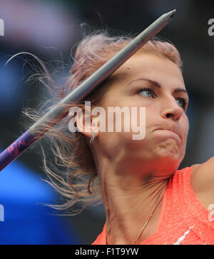 Berlin, Germany. 06th Sep, 2015. Javelin thrower Madara Palameika of Latviareacts during the ISTAF athletics World Challenge in Berlin, Germany, 06 September 2015. Photo: Jens Wolf/dpa/Alamy Live News Stock Photo