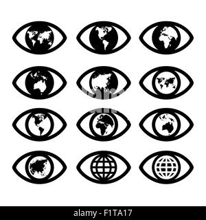world map sign in the eye,eye sign,vision concept ,world symbol ,business concept. vector illustration Stock Photo