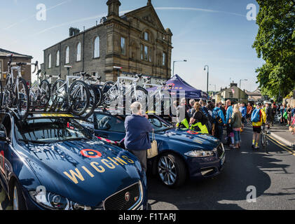 Clitheroe, Lancashire, UK. 7th September, 2015. Today (Monday 07/09/15), Stage 2 Aviva Tour of Britain cycle race start venue in Clitheroe Lancashire. Credit:  STEPHEN FLEMING/Alamy Live News Stock Photo