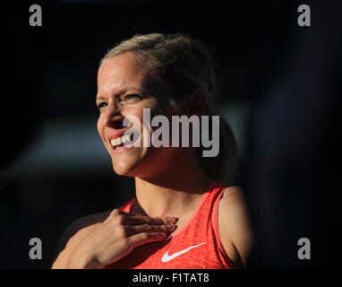 Berlin, Germany. 06th Sep, 2015. Track and field athlete Verena Sailer during the ISTAF athletics World Challenge in Berlin, Germany, 06 September 2015. Photo: Jens Wolf/dpa/Alamy Live News Stock Photo