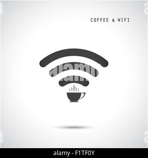 Hot coffee cup and wifi sign. Technology and business background. Stock Photo