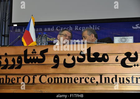 Isfahan, Iran. 5th Sep, 2015. The Czech Foreign Minister Lubomir Zaoralek, left, and Esfahan Provincial Governor Rasoul Zargarpour opened a business forum in Isfahan, Iran, on Saturday, September 5, 2015. © Lenka Penkalova/CTK Photo/Alamy Live News Stock Photo