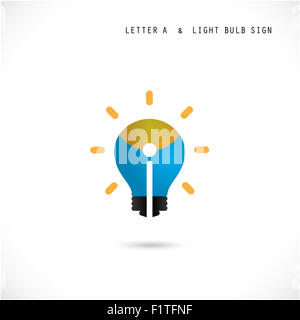 Creative letter A icon abstract  logo design template with creative light bulb symbol. Corporate business Stock Photo