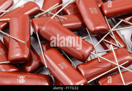 Capacitor batch on white background Stock Photo