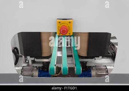 conveyor belt on a machine for packaging products Stock Photo