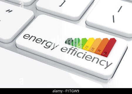 3d render of energy efficiency rating on computer keyboard Stock Photo
