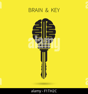 Creative brain sign with key symbol. Key of success. Business and education idea concept. Stock Photo