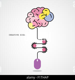 Creative brain idea concept and computer mouse symbol. Progression of idea concept. Business, education and industrial idea. Stock Photo