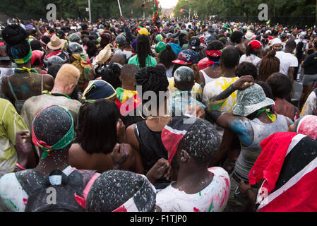 Brooklyn, United States. 07th Sep, 2015. Thousands of revelers took to the streets of Crown Heights beginning around 3:00 A.M. for a colorful and raucous pre-dawn 'J'ouvert' street procession -- a prequel to the day's West Indian Day Parade. Credit:  Albin Lohr-Jones/Pacific Press/Alamy Live News Stock Photo