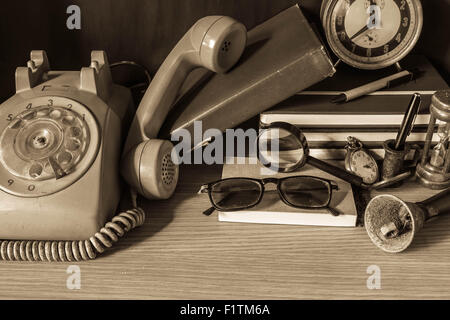 Place the device in a mess on the table. Stock Photo