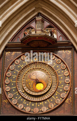 Close up of the 14th century medieval Wells cathedral Clock inside Wells Cathedral, Somerset UK Stock Photo
