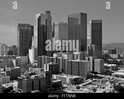 Downtown Los Angeles with stormy sky in black and white. Stock Photo