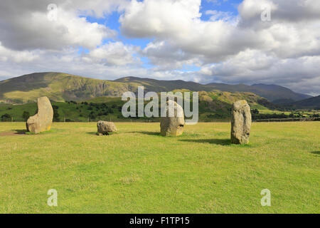 Castlerigg Stone Circle with distant Clough Head and Helvellyn mouintain range, Cumbria, Lake District National Park,  England, UK. Stock Photo