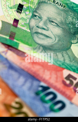 Nelson Mandela on a selection of South African bank notes Stock Photo
