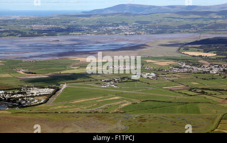 aerial view of Cark Airfield, North West Parachute Centre skydive northwest, near Grange-over-Sands, Cumbria, UK  Grange-over Stock Photo