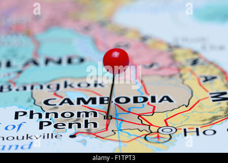 Phnom Penh pinned on a map of Asia Stock Photo