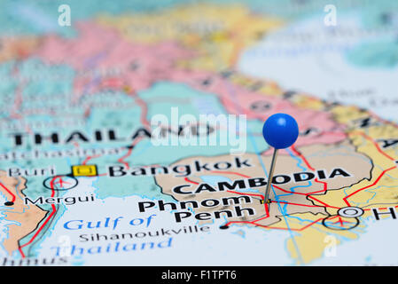 Phnom Penh pinned on a map of Asia Stock Photo