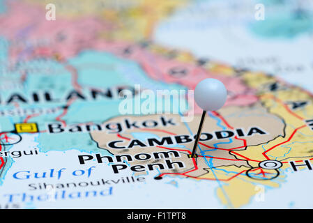 Phnom Penh pinned on a map of Asia Stock Photo