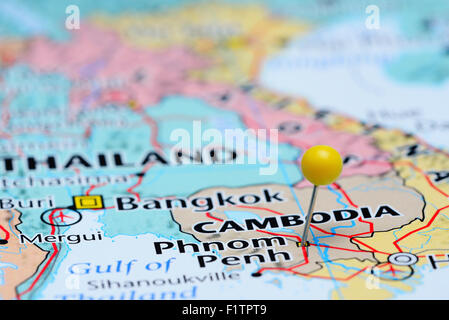 Phnom Penh pinned on a map of Asia Stock Photo