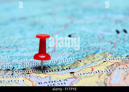 Thimphu pinned on a map of Asia Stock Photo