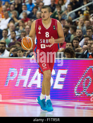 Berlin, Germany. 05th Sep, 2015. Serbia's Nemanja Bjelica in action during the European Championship basketball match between Spain and Serbia at the Mercedes-Benz-Arena in Berlin, Germany, 05 September 2015. Photo: LUKAS SCHULZE/dpa/Alamy Live News Stock Photo