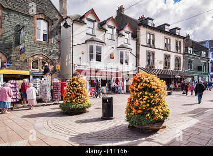 Pedestrian shopping area in the centre of Keswick in Cumbria, UK. Stock Photo