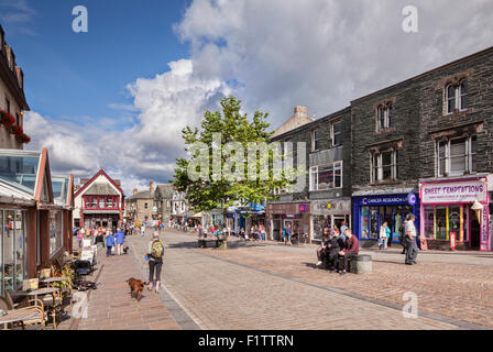 Pedestrian shopping area in the centre of Keswick in Cumbria, UK. Stock Photo