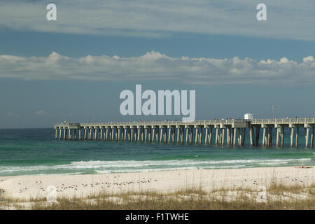 A photograph of Panama City Beach Pier in Panama City, Florida, USA. Panama City Beach is a city in Bay County, Florida, USA. Stock Photo