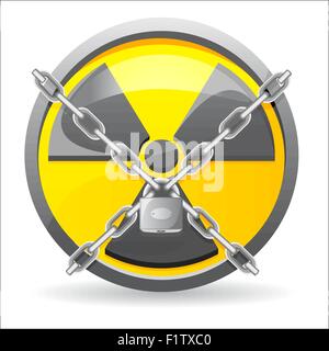 lock with chains on a sign radiation vector illustration isolated on white background Stock Vector