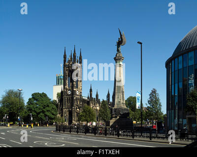 St Thomas Church Haymarket Newcastle upon Tyne and Boer War memorial known as Dirty Angel Stock Photo