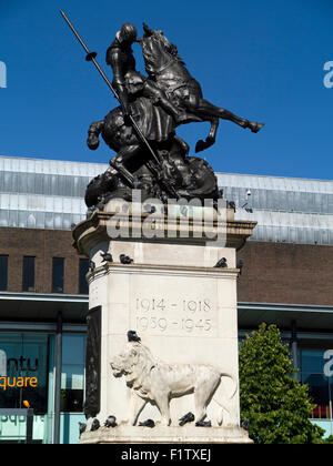 St George and the Dragon statue war memorial in Old Eldon square Newcastle upon Tyne England  sculptor Charles Leonard Hartwell Stock Photo