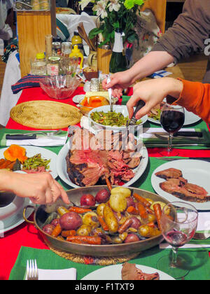 American Thanksgiving dinner table set with food. Stock Photo