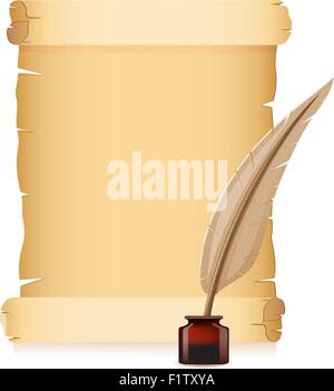 old paper and feather with inks vector illustration Stock Vector