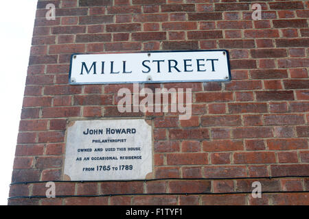 John Howard (1765-1789) philanthropist and prison reformer plaque of residence on Mill Street, Bedford, Bedfordshire, England Stock Photo