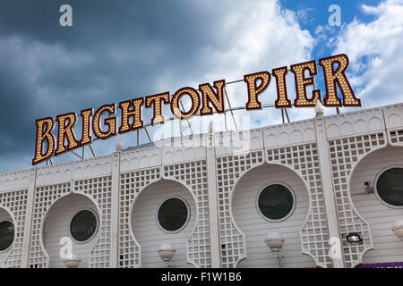 Brighton Pier sign, Brighton, UK Stock Photo