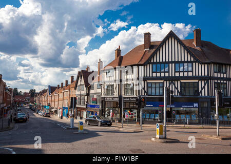 Main shopping street, Hermitage Road, with pubs, cafes and restaurants in Hitchin, UK Stock Photo