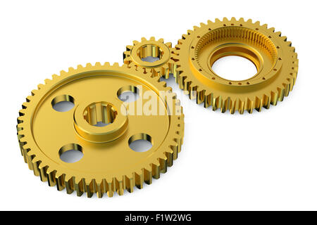 golden gearwheels isolated on white background Stock Photo