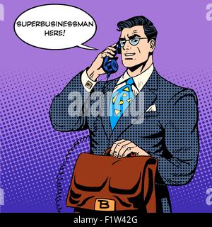 Super businessman hero talking phone success finance Stock Vector
