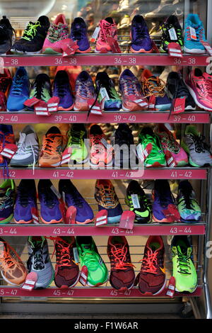 A retail display of running shoes from a shop in Munich, Germany Stock Photo