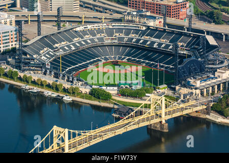PNC Park, home of the Pittsburgh Pirates MLB baseball team, sits along the Allegheny River in Pittsburgh, Pennsylvania. Stock Photo