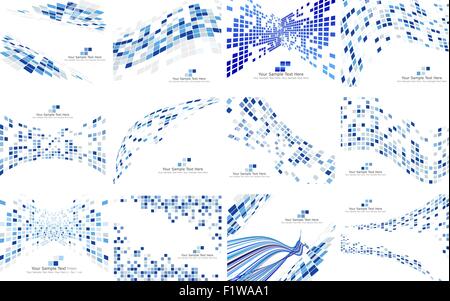 Set of Checkered Backgrounds With Text Space. Ideal Balanced Colors in Blue Tone and Different Shapes. Suitable For Creating Business, Technological and Other Designs. Vector Illustration. Stock Vector